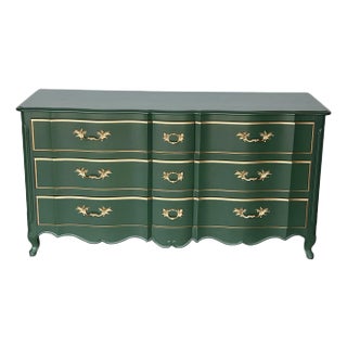 1970s French Provincial Green Dresser of Nine Drawers For Sale