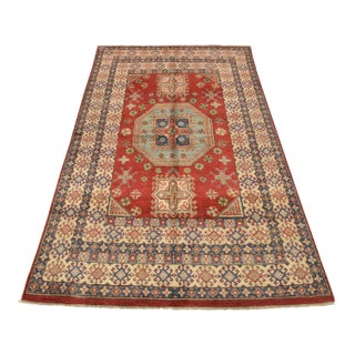 Kazak Red Wool Tribal Hand-Knotted Oriental Rug 6'7'' X 9'6'' For Sale