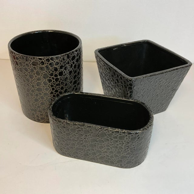 Vintage Boho Chic Contemporary Modern Faux Croc Embossed Ceramic Planters - Set of 3 For Sale - Image 10 of 10