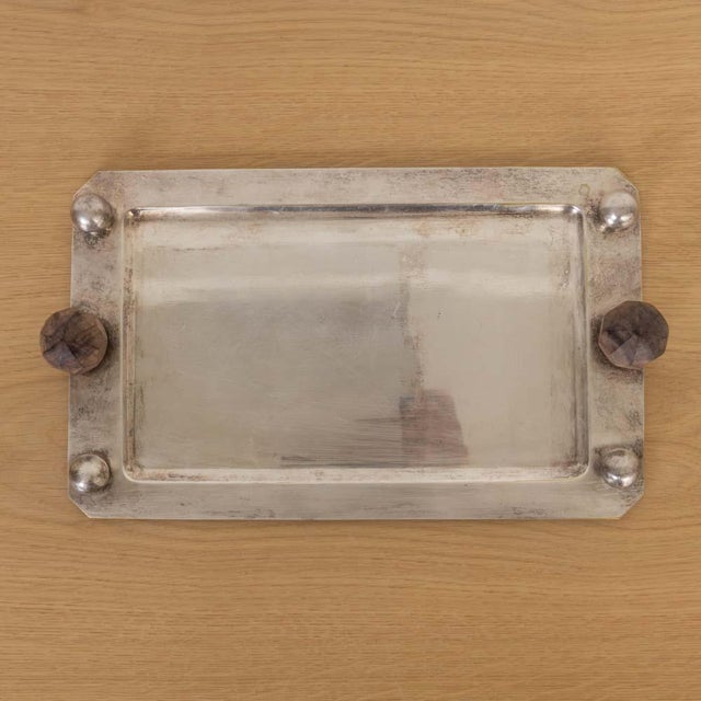 Metal 1930s French Art Deco Silver Plated Tray For Sale - Image 7 of 11