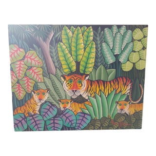 1990s Haitian Jungle Painting by Francis Paraison For Sale