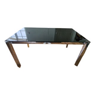 Italian Extendable Table in Black Glass and Chrome, 1980s For Sale