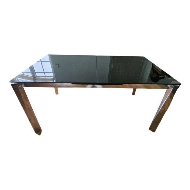 Italian Extendable Table in Black Glass and Chrome, 1980s For Sale