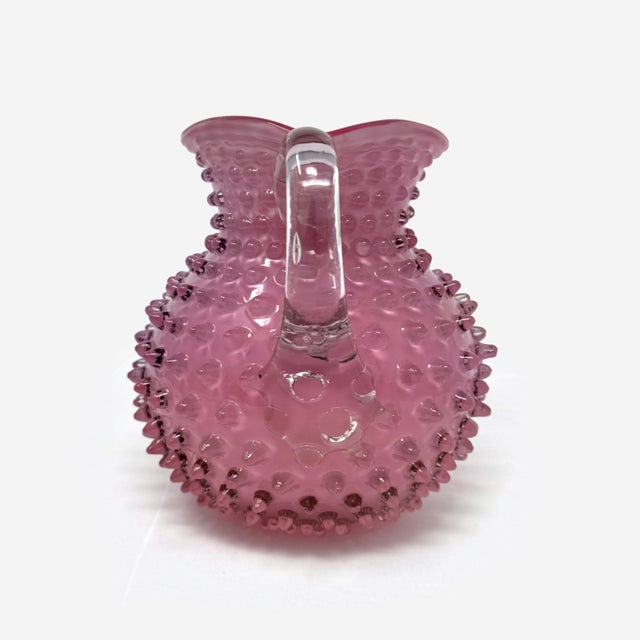 Antique Victorian Hobbs Brockunier Cranberry Glass Hobnail Pitcher - 7" For Sale - Image 4 of 8
