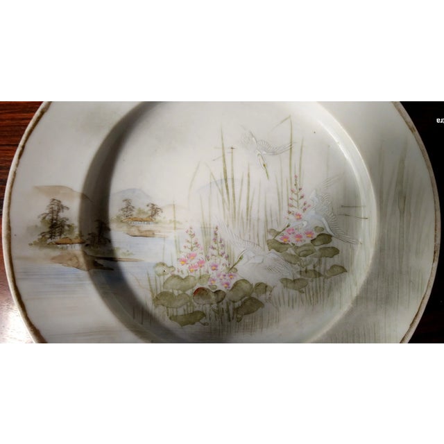 Eggshell Antique Japanese Fine Porcelain Hand Painted Lg. Round Serving Platter For Sale - Image 8 of 13