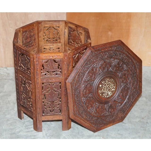Antique Hand Carved Hardwood Octagonal Side Table For Sale - Image 9 of 10