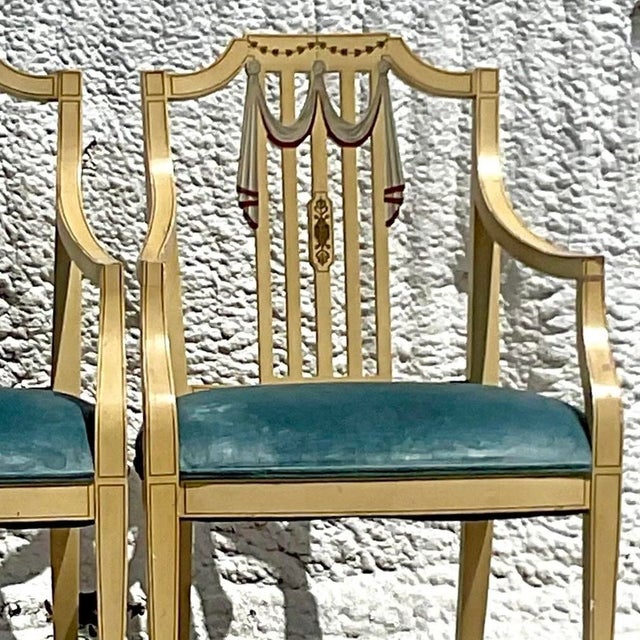 Vintage Regency Hand Painted Tromp L’oiel Swag Arm Chairs - a Pair For Sale - Image 9 of 13