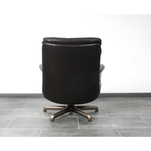 Set of Brown Leather Lounge Chair with Matching Stool by André Vandenbeuck for Strässle, 1960s For Sale - Image 14 of 18