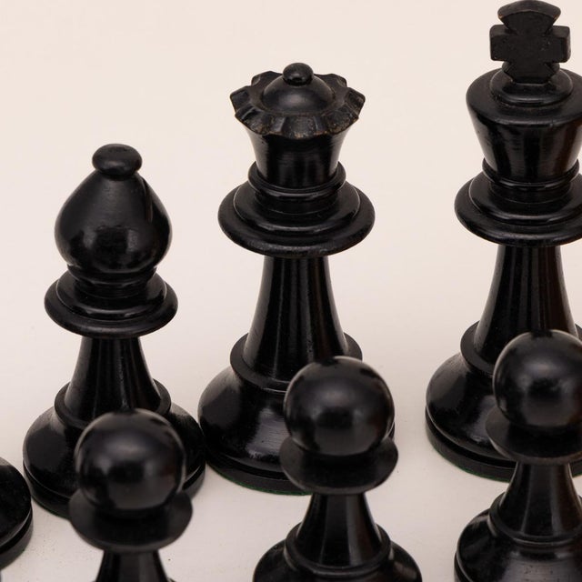 Black Antique English Cased Chess by Staunton, 1950, Set of 33 For Sale - Image 8 of 16
