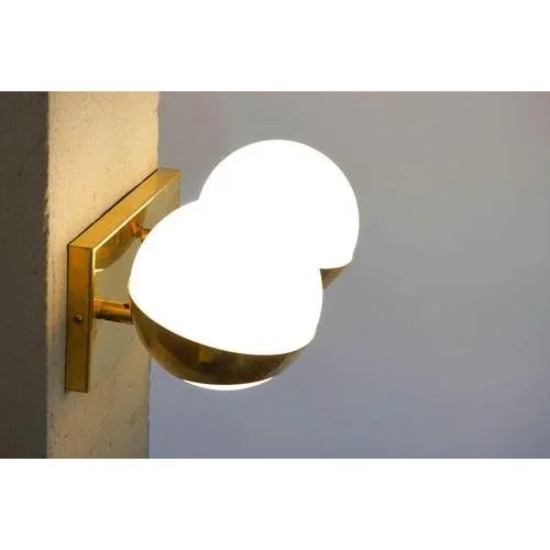Siderale Twin Shades Brass and Lattimo Glass Sconce by Silvio Piattelli For Sale - Image 12 of 13