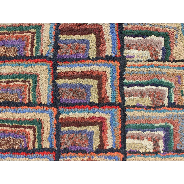 Early 20th Century Antique American Hooked Rug With Geometric Designs For Sale - Image 5 of 8