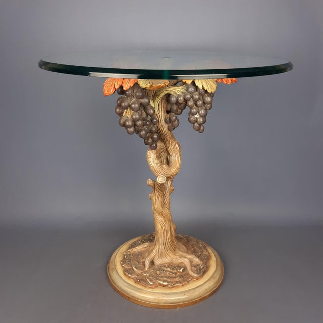 Vintage Round Coffee Table with Crystal & Wood Trunk in Grape Vine shape, 1950s For Sale - Image 4 of 16