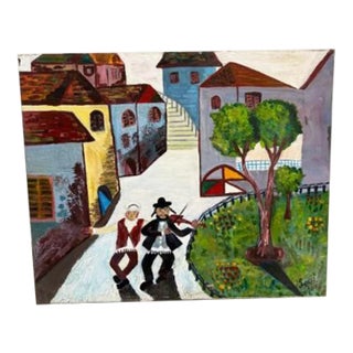 1970s Colorful Village Scene, Signed Original Painting by Sea Marked 4 of 7 For Sale