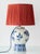 Large Blue and White Hand-Painted Table Lamp with New Terracotta Silk Lampshade from Royal Delft, 1948 For Sale - Image 3 of 16