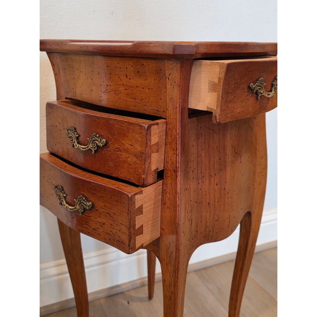 Vintage French Louis XV Style Fruitwood Bombe Nightstands End Tables - A Pair For Sale - Image 11 of 18