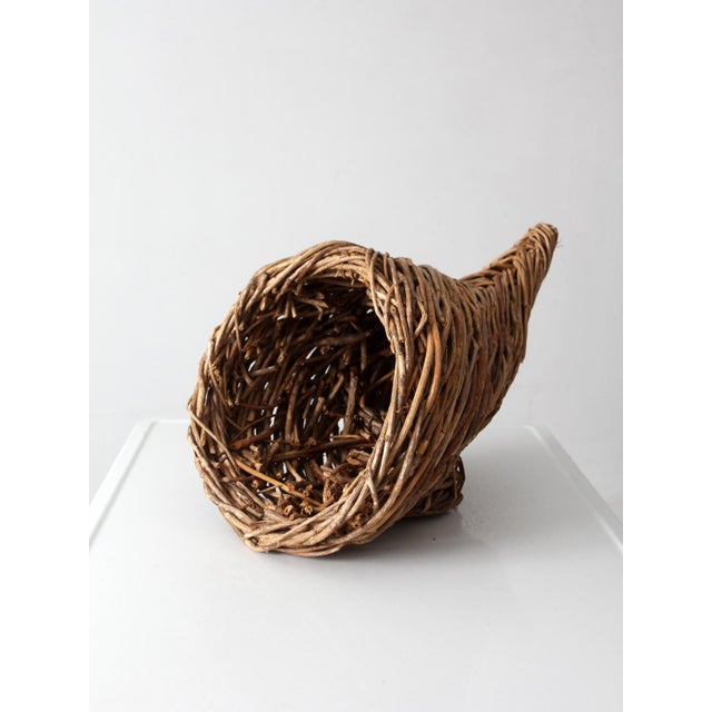 Contemporary Vintage Woven Cornucopia Basket For Sale - Image 3 of 14