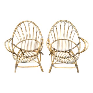 Set of Mid-Century Dutch Rattan Armchairs, 1960 For Sale