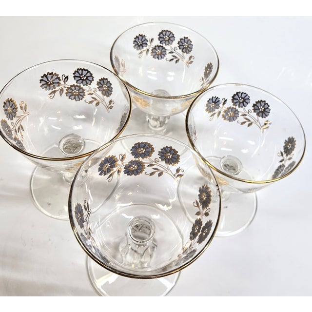 Golden Daisy Champagne Coupes- Set of Four For Sale - Image 4 of 11
