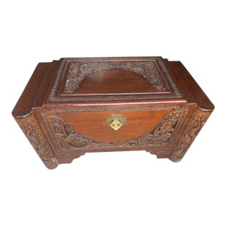 Early 20th Century Chinese Camphor Carved Wood Chest For Sale