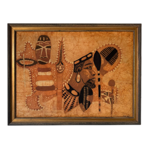 1970s Vintage African Tribal Portrait Batik Painting by J. Scharff – Framed