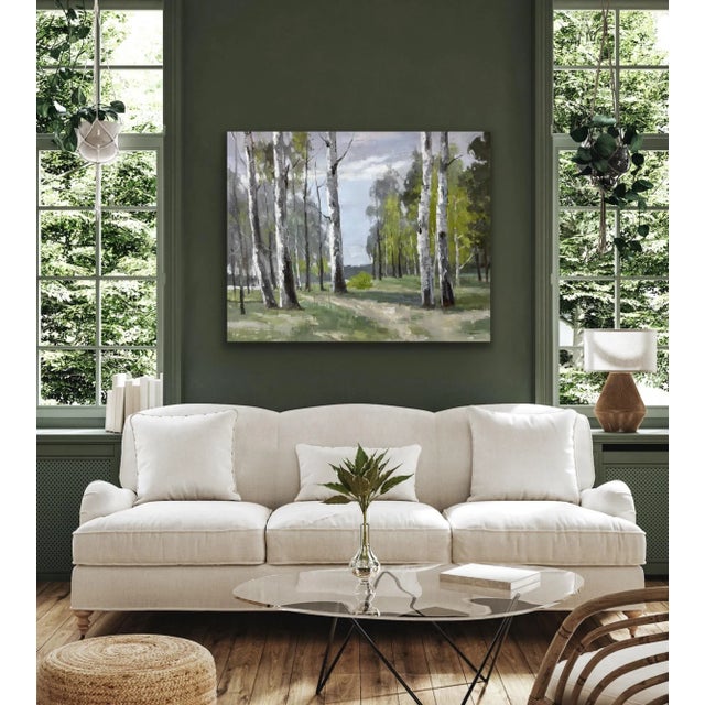 Birch Tree Impressionistic Landscape Original Oil Painting For Sale In Atlanta - Image 6 of 12