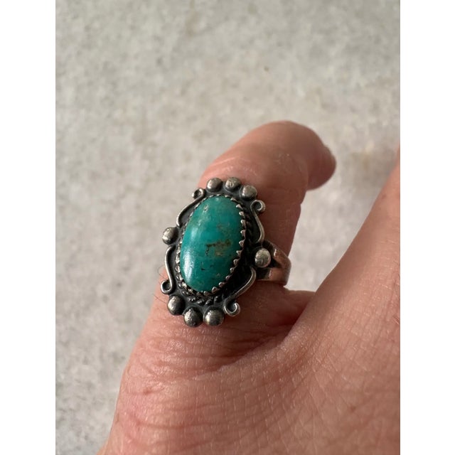 Vintage Navajo Turquoise Sterling Silver Ring Size 6 with makers mark.