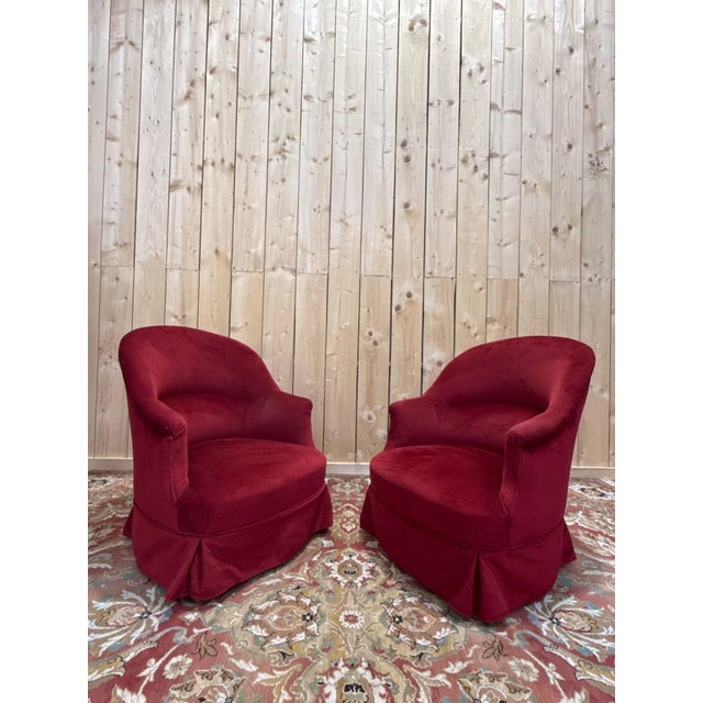 Napoleon III Style Burgundy Velvet Toadstool Lounge Chairs, 1890s, Set of 2 For Sale - Image 5 of 8