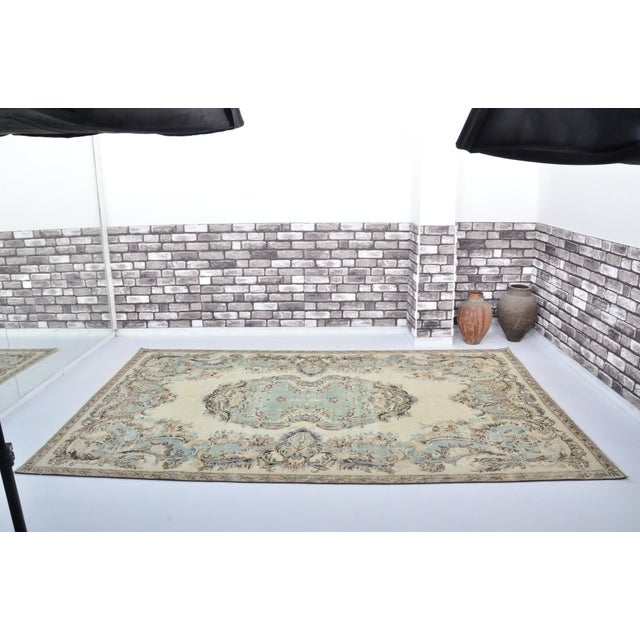 Handmade wool carpet in Turkish Anatolia , Vintage Oushak Rug,Turkish Vintage Anatolian Rug, Handmade wool Rug . One Of...