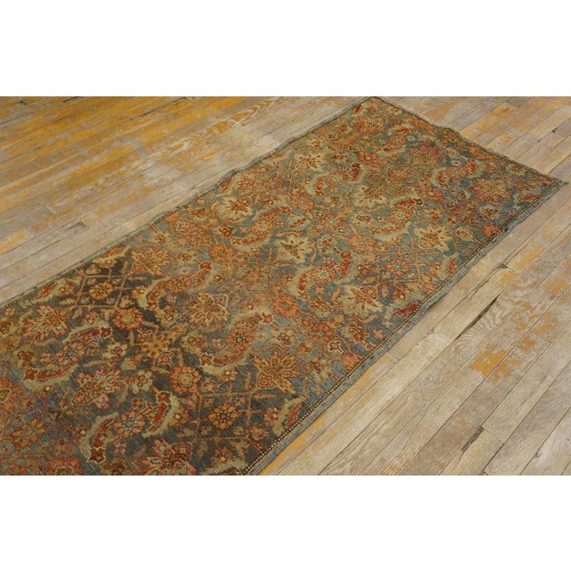 1900s Blue Gray Herati Fish Antique W. Persian Bijar Carpet 2' 8" X 16 Handknotted Wool Runner Rug For Sale - Image 4 of 12