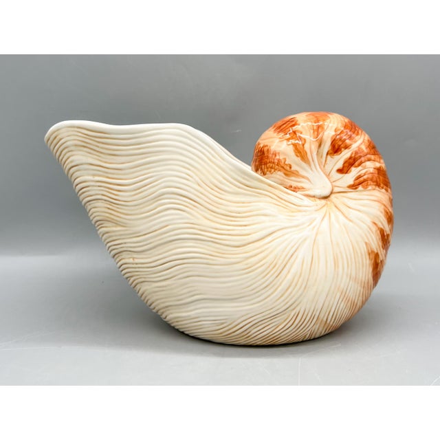 Contemporary Fitz and Floyd Seaboard Nautilus Shell Wine Caddy / Cachepot — Coastal Ceramic For Sale - Image 3 of 8