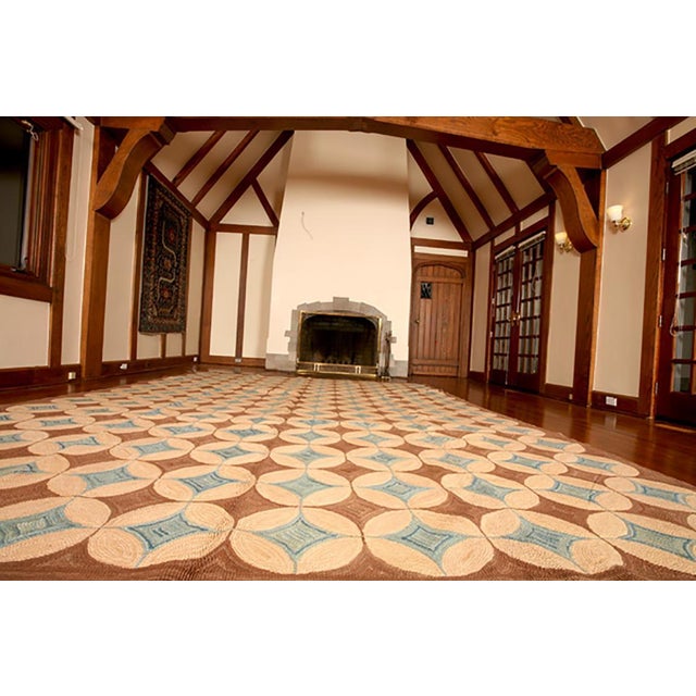 2000s Brown Geometric Modern Contemporary Hooked Rug 8' X 10' Handmade Cotton Carpet For Sale - Image 4 of 4