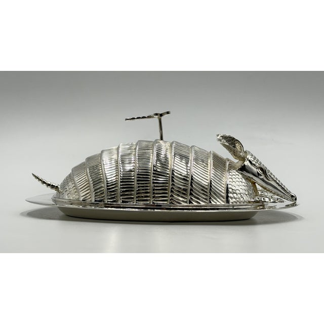 Emilia Castillo Silver Plate Armadillo Butter Dish With Malachite, Taxco Mexico For Sale - Image 10 of 18