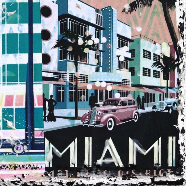 2020s Miami Postcard - Original Mixed Media Pop Art Miami Cityscape on Canvas by Marion Duschletta For Sale - Image 5 of 10