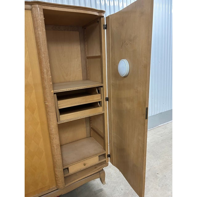 Antique European Art Deco Blonde Wood Wardrobe Armoire Cabinet 1940s, Sold as-Is For Sale - Image 15 of 18