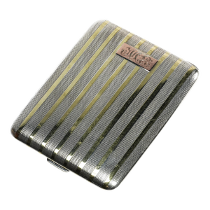 Wonderful Engine Turned Art Deco Antique Sterling Silver 14k Gold Cigarette Card Case