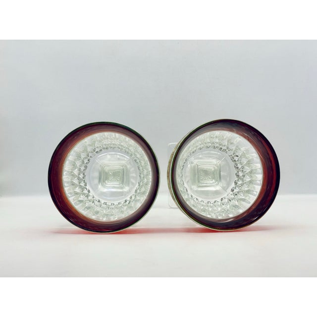 Mid 20th Century 1960s Ruby Rimmed Water Goblets- A Pair For Sale - Image 5 of 9