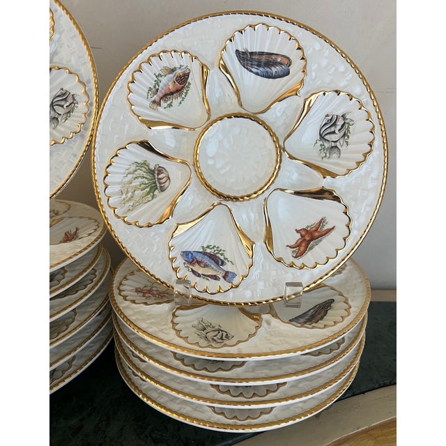 Art Nouveau Vintage Oyster Plate With Sea Creatures Lined in Gold For Sale - Image 3 of 10