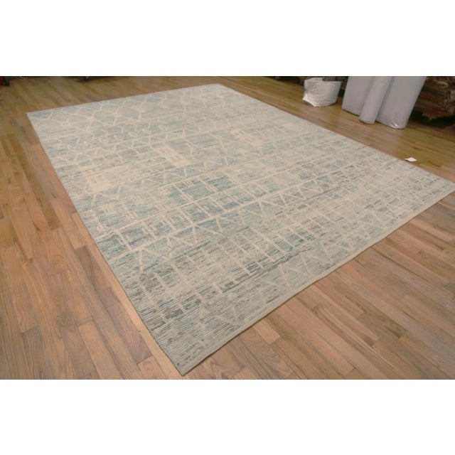 Textile Nazmiyal Collection Modern Blue Geometric Rug For Sale - Image 7 of 8