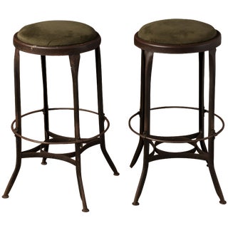 1940s Industrial Toledo Metal Furniture Stools - a Pair For Sale