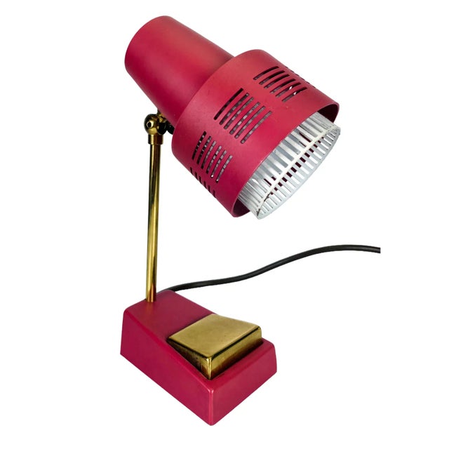 1960s Mid-Century Modern Table Lamp with Red Shade and Brass Base, 1960s For Sale - Image 5 of 5