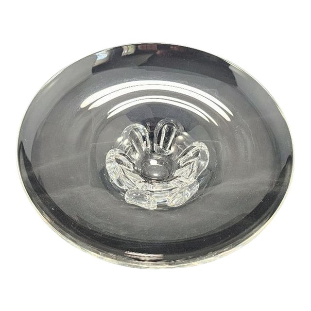 Steuben Large Crystal Art Glass Foot Coronet Bowl, Signed For Sale