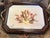 Octagonal mahogany tray with brass handles, featuring a real dried flower bouquet under sealed surface.
