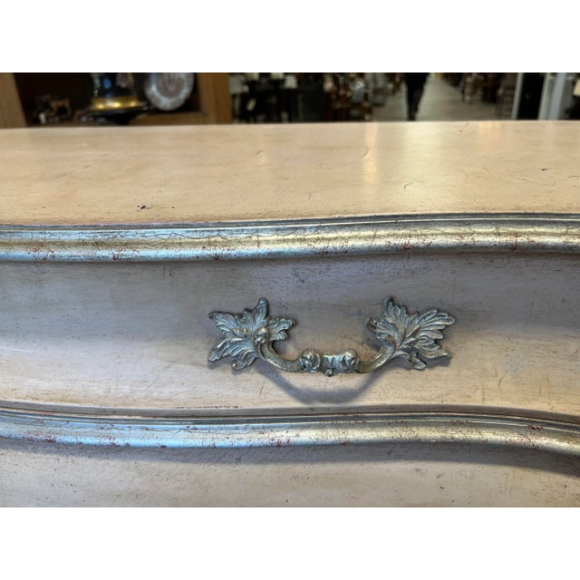 Blush French Louis XV Style Pink Blush & Silver Gilt Serpentine Bombay Chest / Commode For Sale - Image 8 of 10