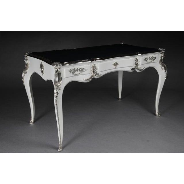 Silver Vintage Writing Desk in High Gloss White and Silver For Sale - Image 8 of 18