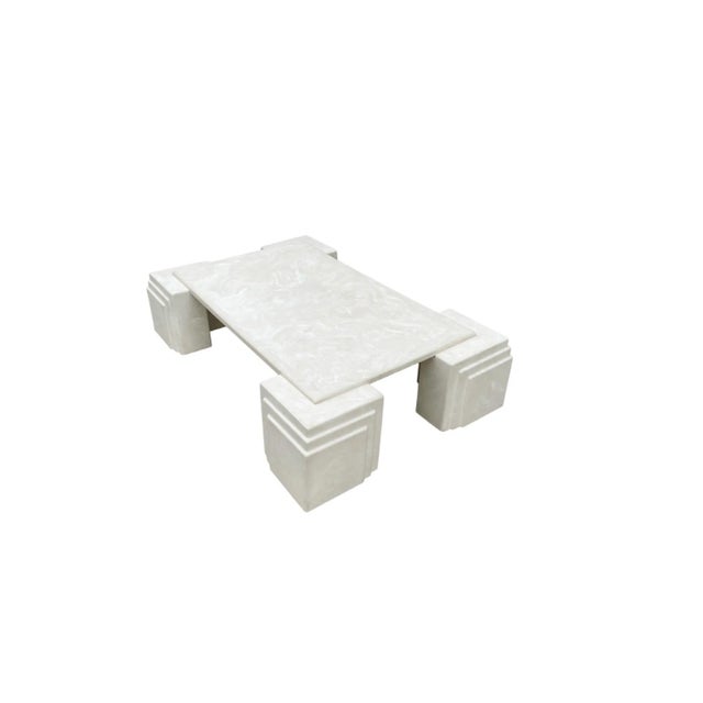 1980s Monumental Faux White Pearl Marble Rectangular Cocktail Table in Art Deco Form For Sale - Image 5 of 7