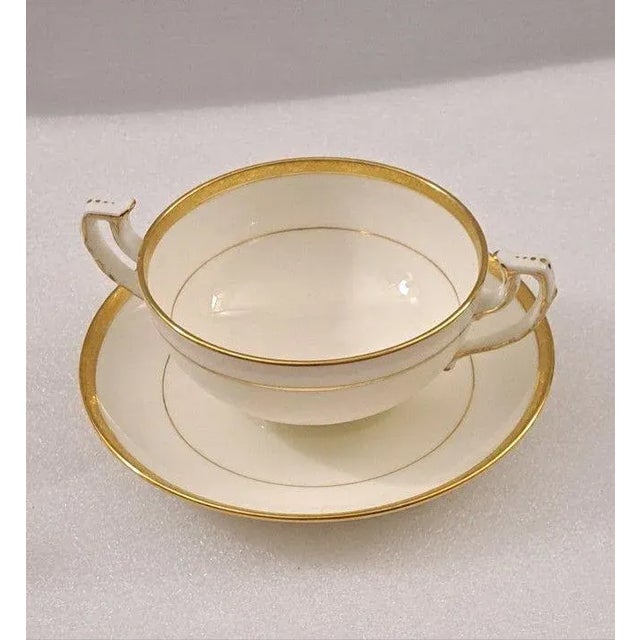 Traditional Circa 1910 Minton H969 for Burley & Co Gold Encrusted Cream Soup Bowl & Saucer Set- 4 Pieces For Sale - Image 3 of 12
