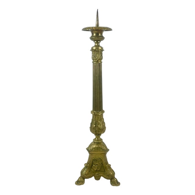 Large French Brass Altar Candlestick, 1920s For Sale