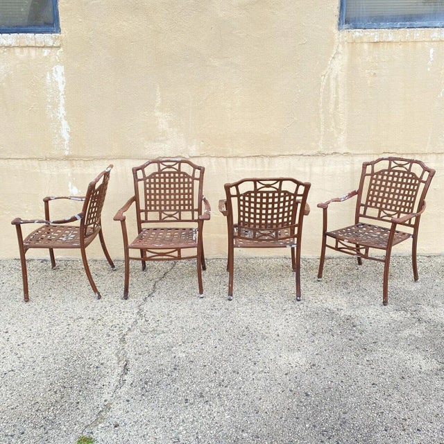 Cast Aluminum Basket Weave Lattice Rattan Patio Outdoor Arm Chairs - Set of 4. Item features stacking frames, cast...