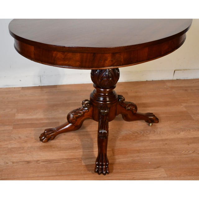 Late 19th Century 19th Antique American Empire Solid Mahogany Lion Feet Center Accent Table For Sale - Image 5 of 15