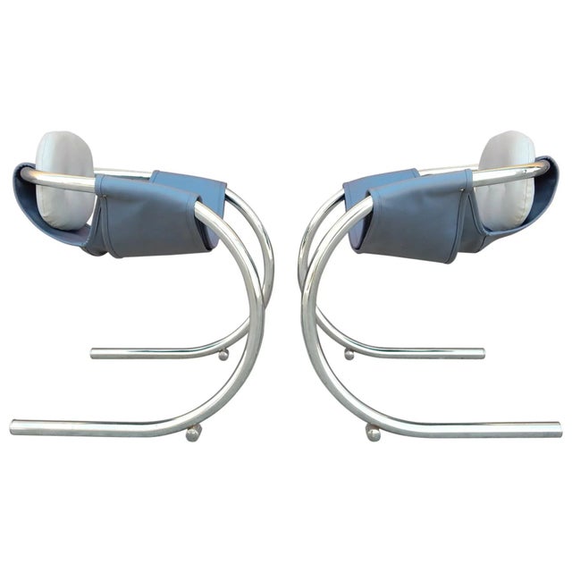 1970s Cantilever Chrome Lounge Chairs by Byron Botker for Landes of California - A Pair For Sale In Las Vegas - Image 6 of 6